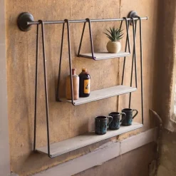 Kirkland's Home Wood And Metal Three-Tier Side Modern Wall Shelf- Shelves