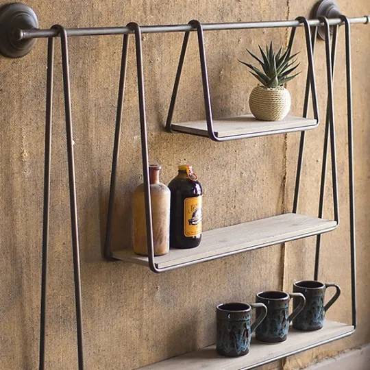 Kirkland's Home Wood And Metal Three-Tier Side Modern Wall Shelf- Shelves