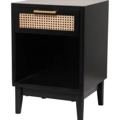 Kirkland's Home Wood And Natural Rattan Drawer Nightstand- Nightstands
