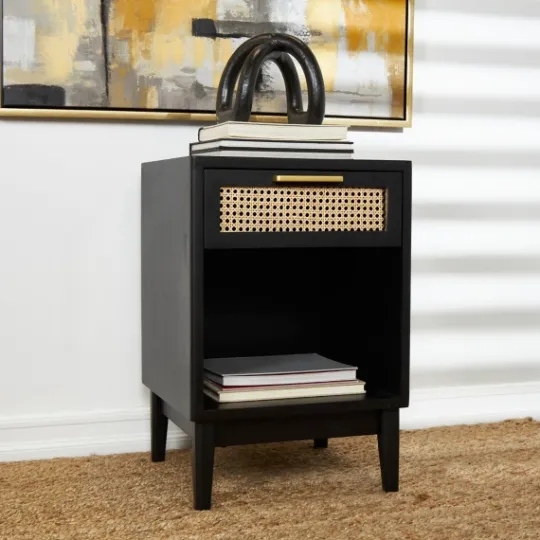 Kirkland's Home Wood And Natural Rattan Drawer Nightstand- Nightstands