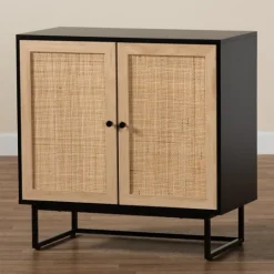 Kirkland's Home Wood And Rattan 2-Door Cabinet- Cabinets & Sideboards