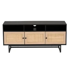 Kirkland's Home Wood And Rattan 3-Door Tv Stand- Tv Stands & Media Consoles