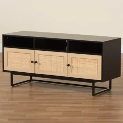 Kirkland's Home Wood And Rattan 3-Door Tv Stand- Tv Stands & Media Consoles
