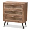 Kirkland's Home Wood And Rattan 3-Drawer Cabinet- Cabinets & Sideboards
