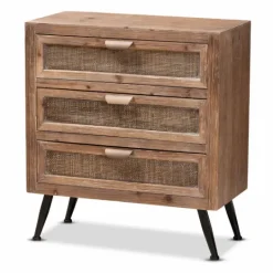 Kirkland's Home Wood And Rattan 3-Drawer Cabinet- Cabinets & Sideboards
