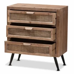 Kirkland's Home Wood And Rattan 3-Drawer Cabinet- Cabinets & Sideboards