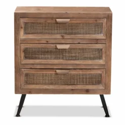 Kirkland's Home Wood And Rattan 3-Drawer Cabinet- Cabinets & Sideboards