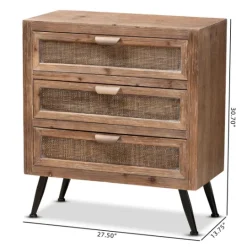 Kirkland's Home Wood And Rattan 3-Drawer Cabinet- Cabinets & Sideboards