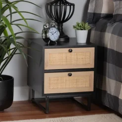 Kirkland's Home Wood And Rattan 2-Drawer Nightstand- Nightstands