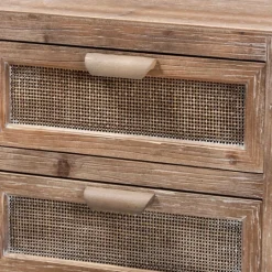 Kirkland's Home Wood And Rattan 2-Drawer Nightstand- Nightstands