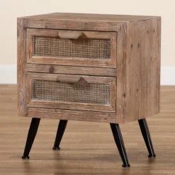 Kirkland's Home Wood And Rattan 2-Drawer Nightstand- Nightstands