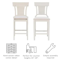 Kirkland's Home Wood And Rattan Upholstered Counter Stool- Bar Stools & Counter Height Stools