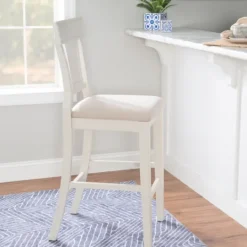 Kirkland's Home Wood And Rattan Upholstered Bar Stool- Bar Stools & Counter Height Stools