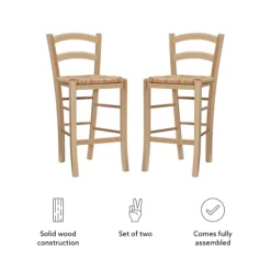 Kirkland's Home Wood And Seagrass Counter Stools, Set Of 2- Bar Stools & Counter Height Stools