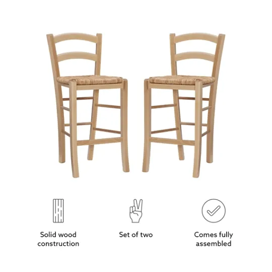 Kirkland's Home Wood And Seagrass Counter Stools, Set Of 2- Bar Stools & Counter Height Stools