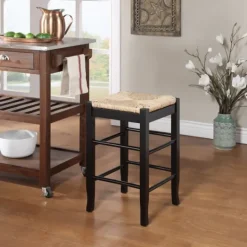 Kirkland's Home Wood And Woven Rush Counter Stool- Bar Stools & Counter Height Stools