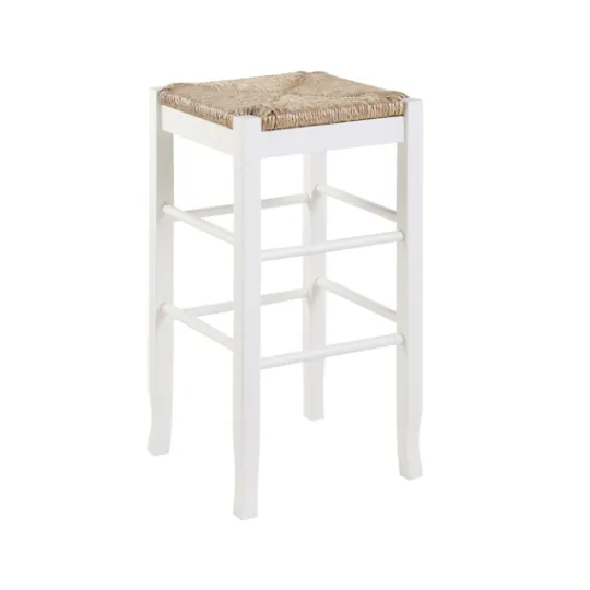 Kirkland's Home Wood And Woven Rush Square Bar Stool- Bar Stools & Counter Height Stools