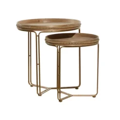Kirkland's Home Wood Beaded Nesting Side Tables, Set Of 2- Accent & End Tables