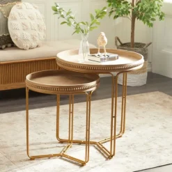 Kirkland's Home Wood Beaded Nesting Side Tables, Set Of 2- Accent & End Tables