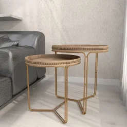 Kirkland's Home Wood Beaded Nesting Side Tables, Set Of 2- Accent & End Tables