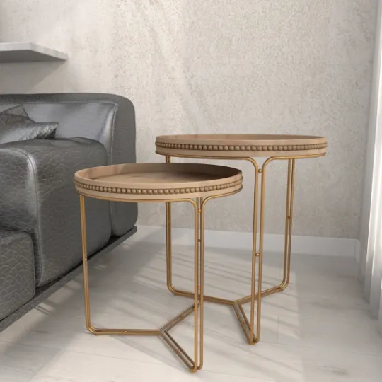 Kirkland's Home Wood Beaded Nesting Side Tables, Set Of 2- Accent & End Tables