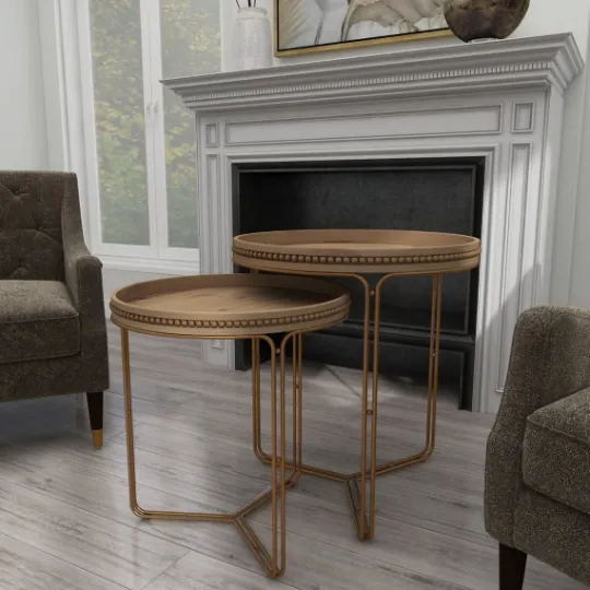 Kirkland's Home Wood Beaded Nesting Side Tables, Set Of 2- Accent & End Tables