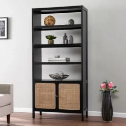 Kirkland's Home Wood Cane Doors Bookshelf- Bookshelves