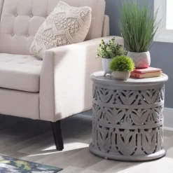 Kirkland's Home Wood Carved Detail Accent Table- Accent & End Tables