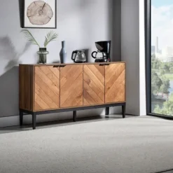 Kirkland's Home Wood Chevron 4-Door Sideboard- Cabinets & Sideboards