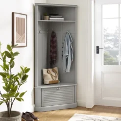 Kirkland's Home Wood Drop Door Corner Hall Tree- Entryway Furniture