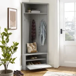 Kirkland's Home Wood Drop Door Corner Hall Tree- Entryway Furniture