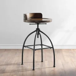 Kirkland's Home Wood Edgar Industrial Adjustable Stool- Bar Stools & Counter Height Stools