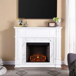 Kirkland's Home Wood Faux Marble Led Media Fireplace- Tv Stands & Media Consoles
