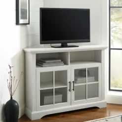 Kirkland's Home Wood Glass Pane Door Corner Tv Stand- Tv Stands & Media Consoles