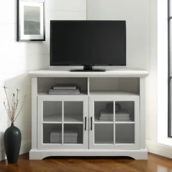 Kirkland's Home Wood Glass Pane Door Corner Tv Stand- Tv Stands & Media Consoles