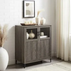 Kirkland's Home Wood Glass Windows Storage Cabinet- Cabinets & Sideboards