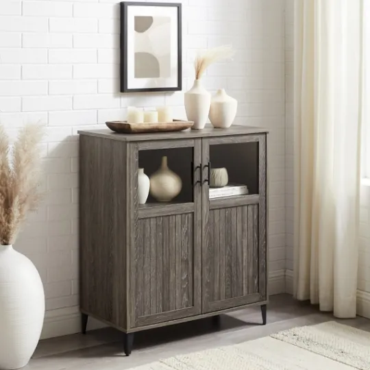 Kirkland's Home Wood Glass Windows Storage Cabinet- Cabinets & Sideboards