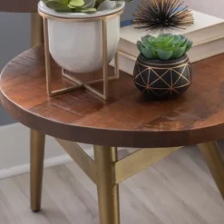 Kirkland's Home Wood Gold Accent Tiered Side Table- Accent & End Tables