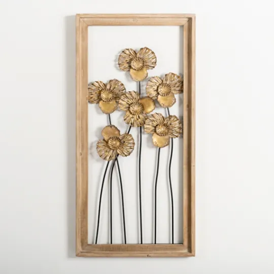 Kirkland's Home Wood Gold Metal Flowers Ii Wall Plaque- Wall Plaques