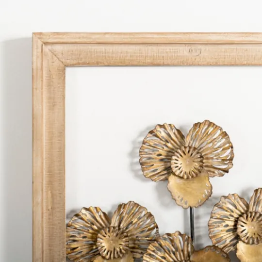 Kirkland's Home Wood Gold Metal Flowers Ii Wall Plaque- Wall Plaques