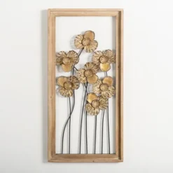 Kirkland's Home Wood Gold Metal Flowers I Wall Plaque- Wall Plaques