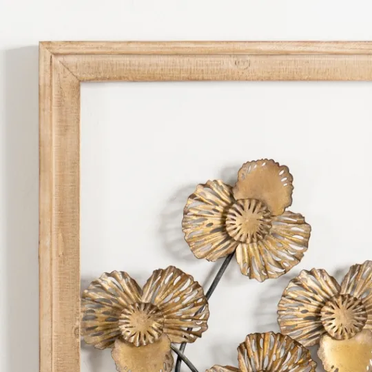 Kirkland's Home Wood Gold Metal Flowers I Wall Plaque- Wall Plaques