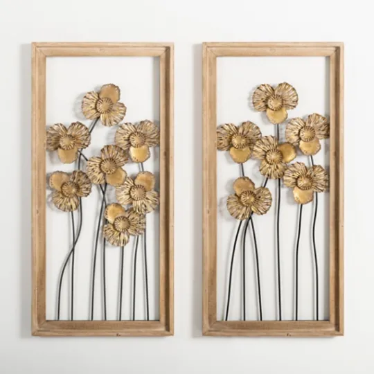 Kirkland's Home Wood Gold Metal Flowers I Wall Plaque- Wall Plaques