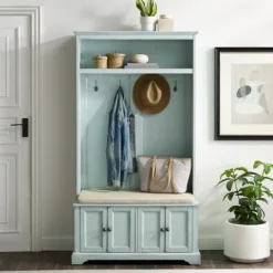 Kirkland's Home Wood Hall Tree With Cushioned Bench- Entryway Furniture