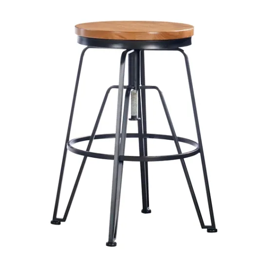 Kirkland's Home Wood Metal Black Industrial Adjustable Stool- Bar Stools & Counter Height Stools