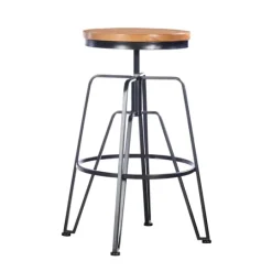 Kirkland's Home Wood Metal Black Industrial Adjustable Stool- Bar Stools & Counter Height Stools