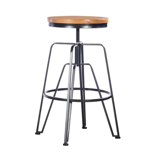 Kirkland's Home Wood Metal Black Industrial Adjustable Stool- Bar Stools & Counter Height Stools