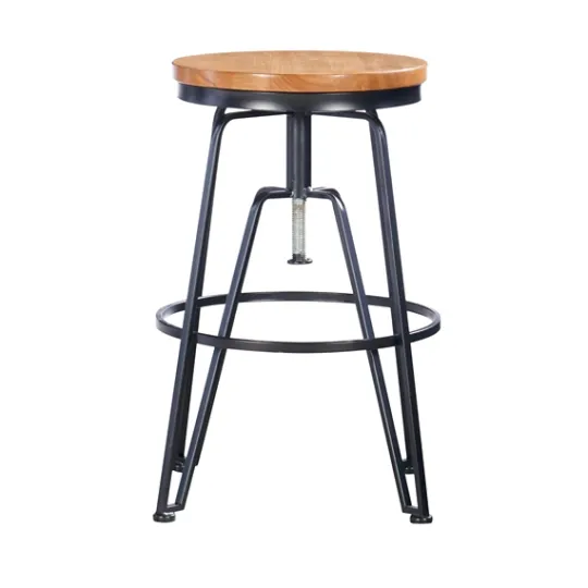 Kirkland's Home Wood Metal Black Industrial Adjustable Stool- Bar Stools & Counter Height Stools