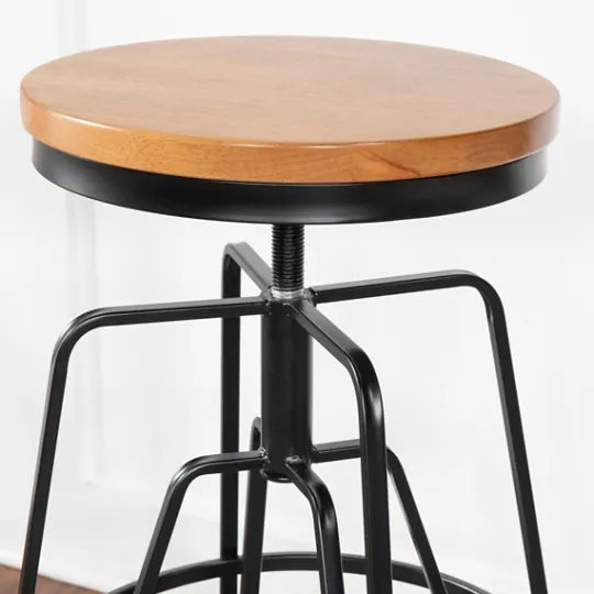 Kirkland's Home Wood Metal Black Industrial Adjustable Stool- Bar Stools & Counter Height Stools