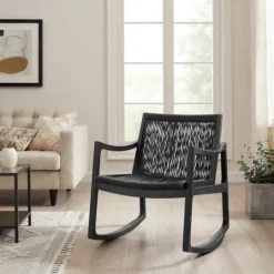Kirkland's Home Wood Modern Woven Rocking Chair- Accent Chairs
